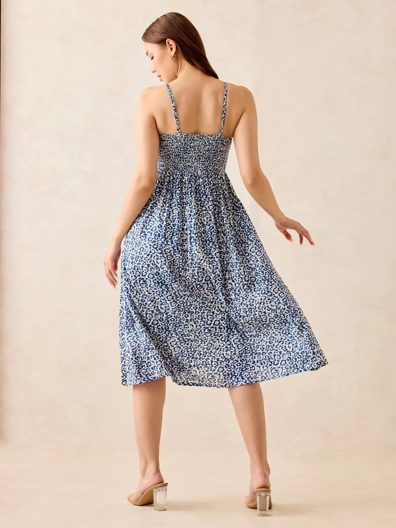 Outzidr blue Blue Floral Print Strappy Midi Dress for Women | Best Price UAE